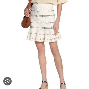 Sandro Nola Fluted Textured Knit Skirt Off White Size 3